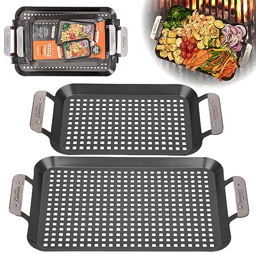 Camerons BBQ Grill Topper Non-Stick Grilling Pans, 2 Pack