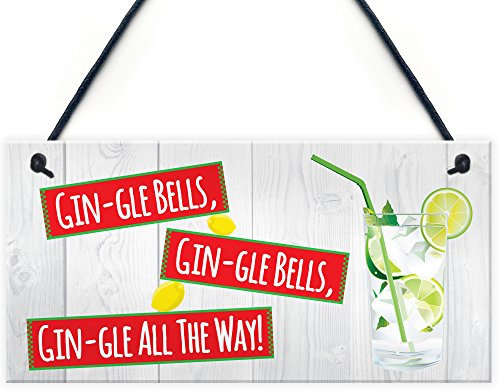 RED OCEAN Gin-gle Bells Funny Alcohol Christmas Gin Tonic Gift Hanging Plaque Drink Sign