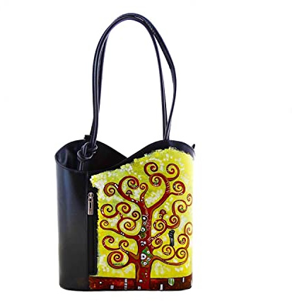 Borsa in Pelle Dipinta a Mano – L' ALBERO DELLA VITA DI KLIMT – Borsa a Spalla, Zaino, Zainetto Donna, Idea Regalo, Arte Lisanti, Artigianato Italiano, Made In Italy, Vera Pelle, Dipinto a mano