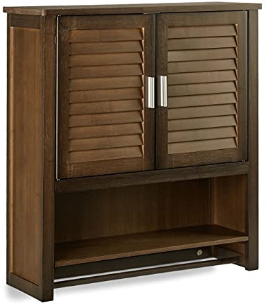 Relaxdays Hängeschrank dunkelbraun LAMELL, Badschrank mit Handtuchhalter, Wandschrank aus Bambus, HBT: 66 x 62 x 20 cm