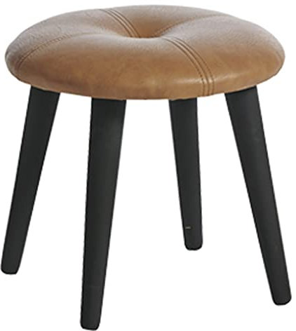 dasmöbelwerk Retro Fußhocker Kunstleder Holz Hocker schwarz Ø 36 cm Deko 10.001.02