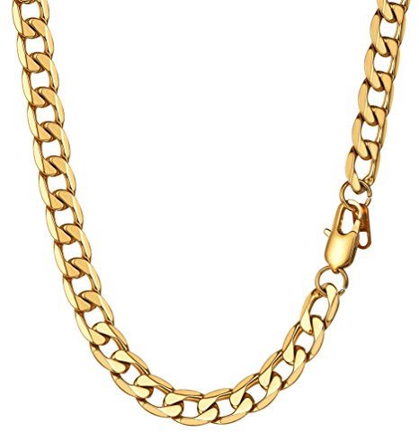 PROSTEEL Herren Halskette Edelstahl Panzerkette 9mm Breite schwer Glieder Link Gliederkette Herren Hip-Hop Kette, 46CM lang, Gold