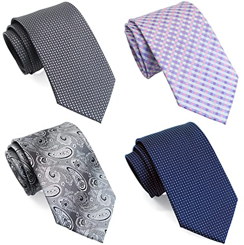 ZENXUS Extra lange Krawatten für große und große Herren, 160 oder 177,8 cm lang, 4 Stück, Blau/Grau/Violett, 160 cm-XL