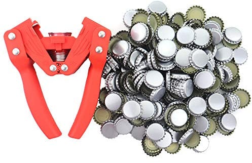 Capsuleuse de bouteille - Avec 300 bouchons - Pour production de bière à la maison ou bouteilles de limonade en verre - Facile à utiliser