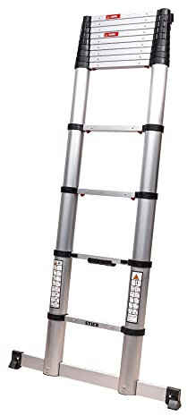 STIER Teleskopleiter Premium 3,8m 13 Sprossen, Stehleiter, Klappleiter, Ausziehleiter, hochwertiges Aluminium, 150kg Belastbarkeit, Mehrzweckleiter, rutschfest Robust