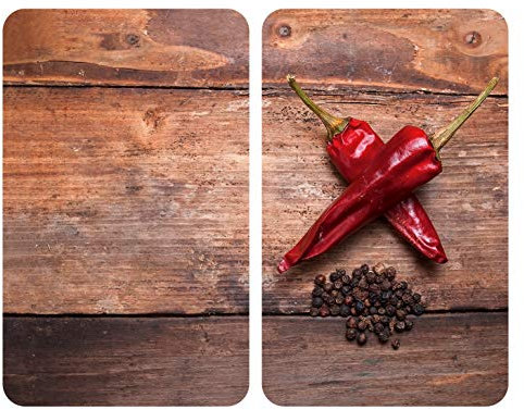 Allstar Plaque de protection en verre Pepper set de 2, couvre pour plaques de cuisson vitrocéramiques ou induction, Verre trempé, 30 x 0.8 x 52 cm, Multicolore