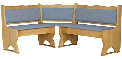 k koma Polster Eckbank Kiefer Holz, Alder Farbe mit Polsterung Grau MASSIVHOLZ NEU Grau Hell (120 x 160)