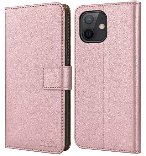 HOOMIL Cover per iPhone 12 Mini, Custodia in Pelle Premium, Supporta Ricarica Wireless - Oro Rosa