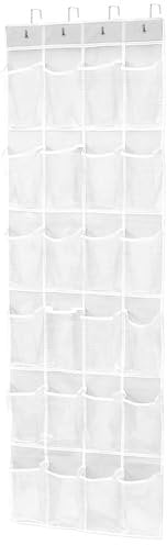 ManGotree Over Door Shoe Storage Organiser, 24 Pockets with Breathable Mesh, Hanging Shoe Storage, Shoe Rack Holder for Sneakers, Slippers, Cruise, Shoe organiser Fits Behind Door - White