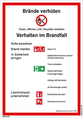 Brandengel® Hochwertiges Schild Brandschutzordnung Folie selbstklebend 210 x 297 mm A4 ISO Teil A Brände verhüten DIN 14096 Aushang mit UV Schutz für Außen-und Innenbereich