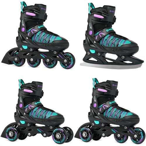 RAVEN 4in1 Inline Skates Triskates Rollschuhe Schlittschuhe Inliner für Kinder Erwachsene Mädchen Damen verstellbar