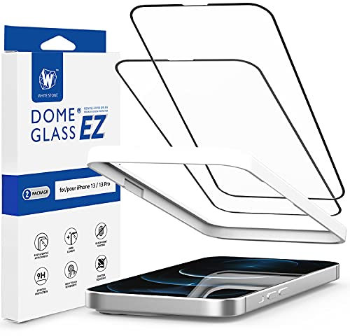 Whitestone Dome Glass EZ Displayschutzfolie für iPhone 13/13 Pro (15,5 cm), vollständige Abdeckung, gehärtetes Glas, einfache Installation, von Whitestone für Apple iPhone 13/13 Pro, 2 Stück