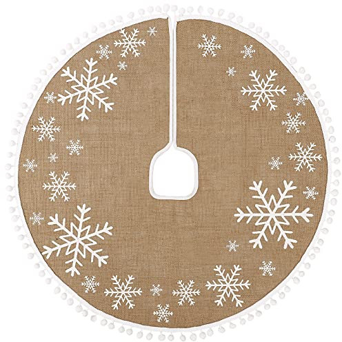 N&T NIETING Gonna per albero di Natale, 76,2 cm, con fiocchi di neve bianchi, con piccoli pon, copertura per base dell'albero di Natale, decorazioni natalizie