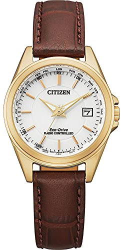 CITIZEN Damen Analog Quarz Uhr mit Leder Armband EC1183-16A, Weiß