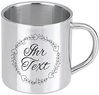 STEMPEL-FABRIK – personalisierbarer Edelstahlbecher mit Namen – Motiv Blumenkranz – Für Rechtshänder – gravierter Kaffeebecher doppelwandig – tolle Geschenkidee für Outdoor-Aktivitäten