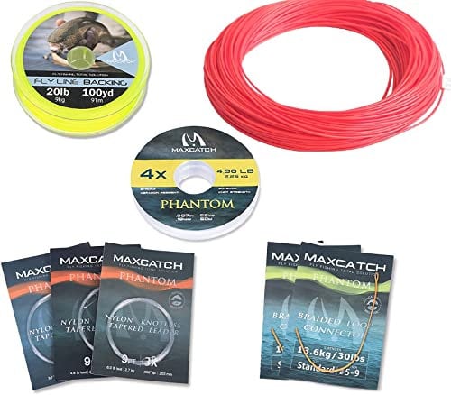 Maimumcatch Bestpreis Fliegenfischen Schnur, Schwimmende Fliegenschnur&Fliegenschnur Combo mit Backing Vorfach und Tippet (1F/2F/3F/4F/5F/6F/7F/8F/9F/10F) (Feuerrot Schnur Combo, WF5F)