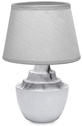 LED Universum Tischleuchte Tischlampe Nachttischlampe Leseleuchte mit Stoffschirm grau E14 Sockel Keramik-Fuß Marmor weiß grau - 3146