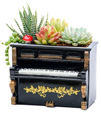 JIATAY Holztöpfe, Mini Blumentopf, Retro Harz Sukkulenten Pflanzgefäß Bonsai Topf Schreibtisch Halter Mini Ornament (Piano Black)