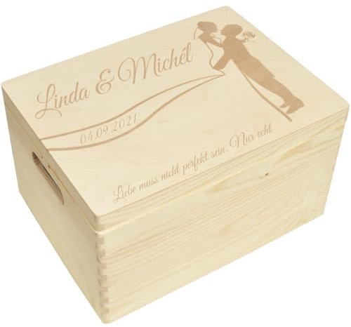 CHICCIE Holzbox Personalisiert zur Hochzeit Brautpaar - 40x30x22cm Ausbewahrungsbox Holztruhe