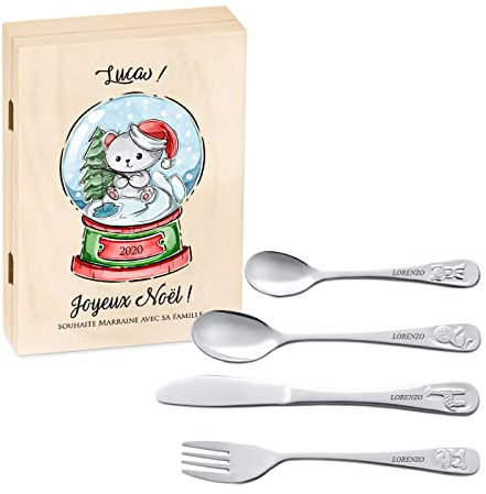 Maverton Set de couverts personnalisé pour garçon - Coutellerie dans coffret imprimé - Couverts Thème Animal - Cadeau d'anniversaire - Cadeaux bébé - Couverts gravés - BALLE