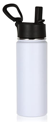 Volhoply 530ml 18oz Kids Insulated Water Bottle, Stainless Steel Water Bottles with Straw Lid, Wide Mouth Double Wall Vacuum Sports Travel Flask for Cold Drink (White,1 Pack)