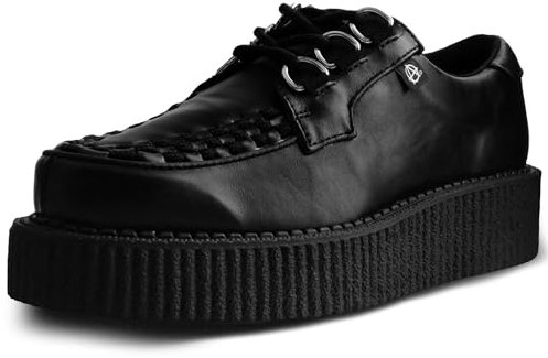 T.U.K. Anarchic Creeper - Zapatos Hombre y Mujer - Colour Black Vegan Leather - Zapatos con Cordones Estilo Puck, Gótico y Rockero - Talla EU38