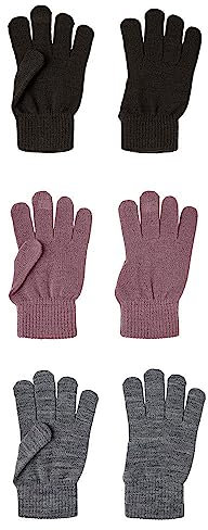 NAME IT Unisex NKNMAGIC Gloves 3P NOOS Handschuhe, Wistful Mauve/Pack:3 Pack with Grey Mel./Black, 8
