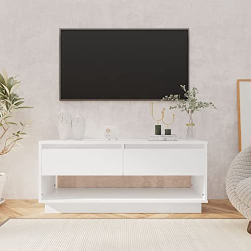 Eckschrank für Fernseher, TV-Möbel, Sperrholz, Weiß, 102 x 41 x 44 cm, stabil + robust, funktionaler Stauraum