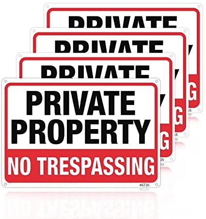 4 Stück No Trespassing Schilder Private Property Metall Aluminium 17,8 x 25,4 cm, Warnschilder für Eigentum, Sicherheitskamera-Schild für Hof und Zuhause (8618)