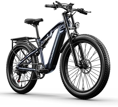 Shengmilo Elektrofahrrad MX05, E Bike Herren 26 Zoll E-Mountainbike Vollfederung E-Bike,48V 17.5Ah Akku 7 Gang Schaltwerk Pedelec Elektrisches Fahrrad mit Fat Tire