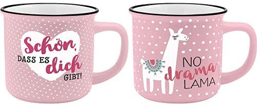 GRUSS & CO Becherset Lama + Schön | Becher mit Spruch Lama + Becher Schön, New Bone China Porzellan, 35 cl | 45773 + 45784