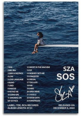 Sza Poster Sos Albumcover Poster für Schlafzimmer, ästhetische, dekorative Malerei, Leinwand, Wandkunst, 60 x 90 cm