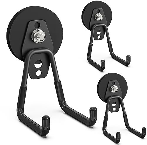 Lvoess Robuste magnetische Haken für Garage, große Garagen-Magnethaken mit Anti-Rutsch-Beschichtung für Metallschrank, Stecktafel, Garagenregal, Gartengeräte (3 Stück, 6,5 cm, schwarz)