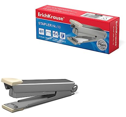Erich Krause Tacker No10 mit Klammerentferner Metall Silber 1 Stück - Hefter mit 15 Blatt Heftleistung - Heftgerät für Schule Büro Hobby