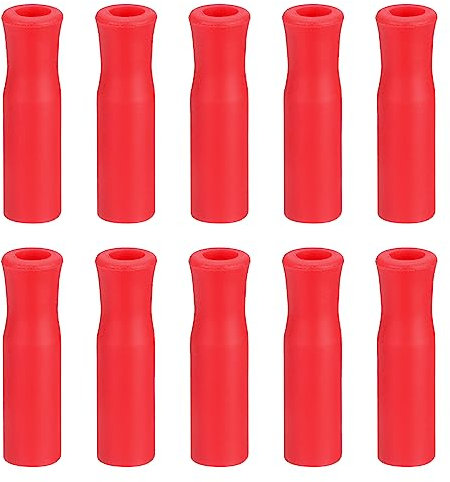 sourcing map 10uds Silicona Pajitas Puntas, Metal Pajitas Cubiertas, Suaves Reutilizables Pajitas Puntas para 1/4 Pulgadas (6mm) OD Inoxidable Acero Pajitas Rojo