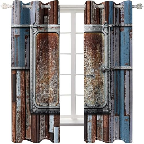 Homxi Blickdichte Vorhänge Jugendzimmer 2er Set,2 x 137W x 138H cm,Blickdichte Vorhänge Wohnzimmer Blau Braun Holztür Gardinen Ösenringe