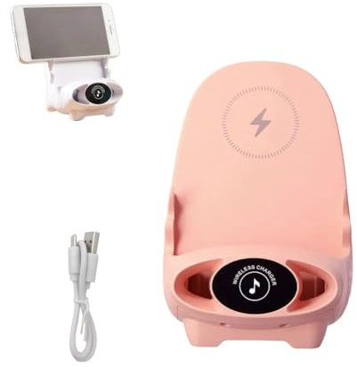Handyhalter für kabelloses Laden, Mini-Stuhl kabelloses Schnellladegerät, multifunktionaler Telefonhalter, verbesserte vertikale kabellose Desktop-Universalhalterung mit Musikfunktion (Rosa)