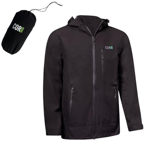 Men's Packable Travel Rain Jacket | The Ultimate All-Round Rain Coat for Men with Secret Pockets, Black with Black Zipper