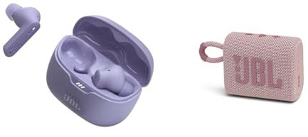 JBL Tune Beam – Wasserresistente, True-Wireless In-Ear-Kopfhörer mit Noise-Cancelling in Lila & GO 3 kleine Bluetooth Box in Pink – Wasserfester, tragbarer Lautsprecher für unterwegs
