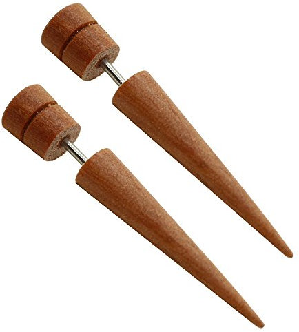 tumundo 2 Faux Écarteur Fake-Plug Piercing Cheater Boucle d`Oreille Tunnel Taper Organique Os Corne Noir Blanc Bois, variante:Teak Holz/teak wood
