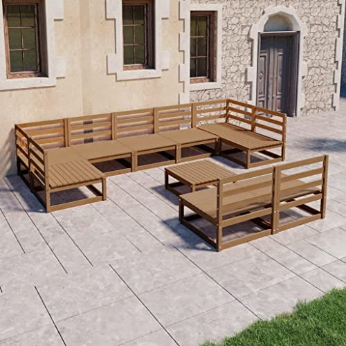 ULUYYUC 10-TLG. Garten-Lounge-Set, Bodensofa Stehtisch Eckbank Eckbankgruppe Geeignet für Außenbereich Hinterhof Balkon Garten Massivholz Kiefer