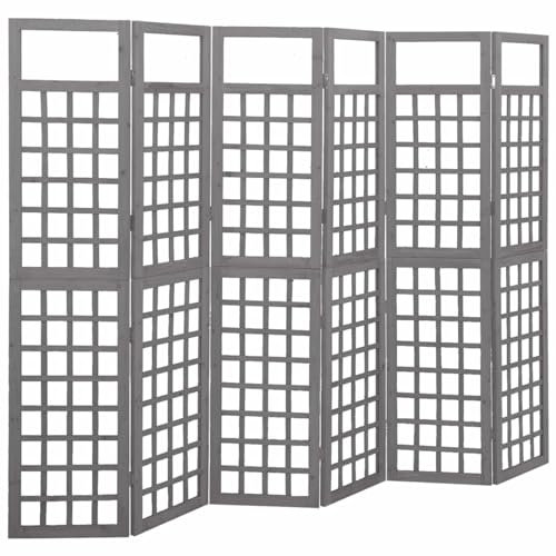 Chaduof 6-TLG. Paravent/Spalier, Trennwand, Raumteiler, Umkleidekabine, Spanische Wand, Privacy Screen, Sichtschutzwand, Massivholz Tanne Grau 242,5x180 cm