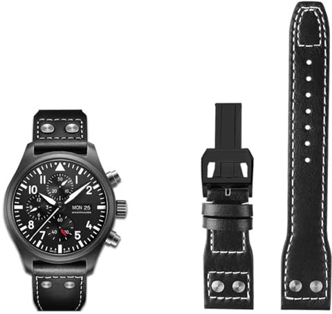 KAPPDE Uhrenarmband aus echtem Leder, 20, 21, 22 mm, passend für IWC Big Pilot Spitfire Top Gun, Braun, Schwarz, Blau, Rindsleder, 21 mm, Achat