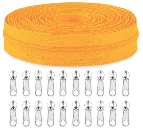 Sawoake The Yard - Cerniere a spirale in nylon, 9,1 m, con 20 cursori per cerniera, per fai da te, cucito, sartoria, borse, indumenti, tessuti per la casa, colore: giallo miele