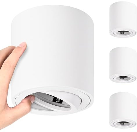 YindaLux 4 Foco de Techo LED ángulo Ajustable Blanco, 230V Ø80*84mm Focos Techo Orientable de Aluminio, Para Módulos GU10 & LED, Aplique Techo Interior Redonda, Sin lámpara GU10