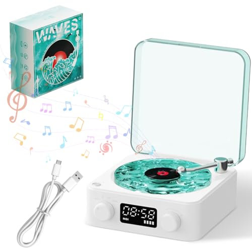 Platino de vinilo retro portátil Bluetooth – Reproductor estéreo inalámbrico para música y decoración del hogar