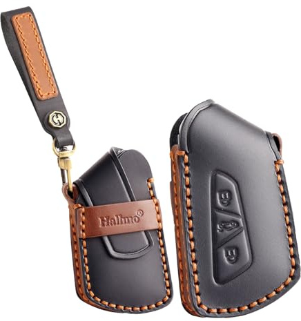 ontto Leder Autoschlüssel Hülle Schlüsselhülle Schlüsseltasche Schutzhülle Schlüsselanhänger Passt für VW Golf 8 R GTI ID.3 ID.4 Passat Tiguan Skoda Enyaq Octavia für Cupra Formentor 3 Tasten-Schwarz
