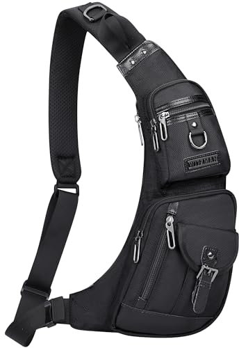 WITZMAN Sling Bag Herren Travel Crossbody Bag 6L Leichter Brusttasche Schultertasche umhängetasche Daypack Herren Damen (B702 Schwarz)