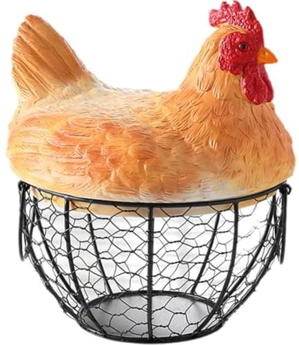 Lpitoy Chicken Egg Basket Wrought Iron Basket with Lid Kitchen Storage Egg Collecting Basket Kitchen Basket Metal Wire Egg Holder Storage Baskets