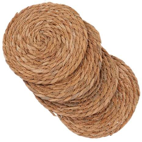OKUMEYR 4pcs Handwoven Rattan Coasters and Hot Plate Mats, 12cm Round Natural Non-slip Woven Drink Coasters for Kitchen and Dining Table Accessories